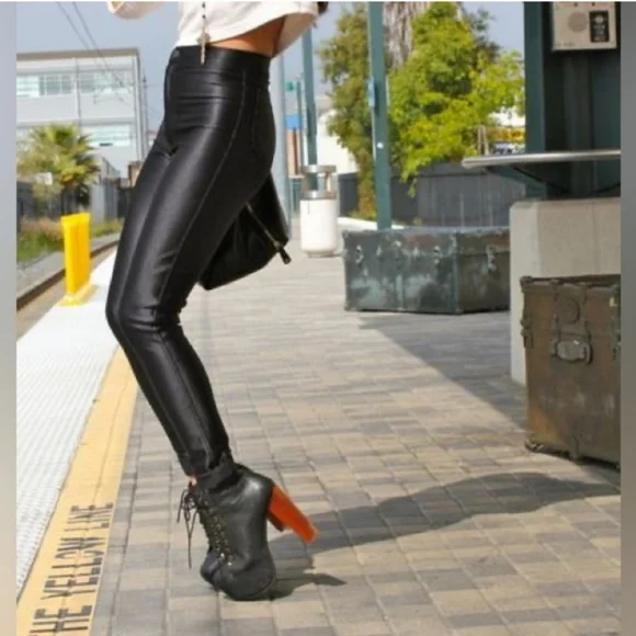 Jeffrey Campbell Lita Platform Boot Size 7.5 Leather Wood Goth Edgy Lady Gaga - Picture 3 of 14